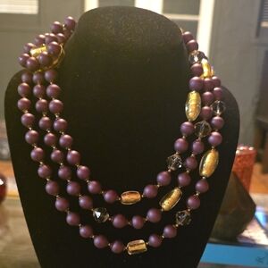 Elegant Purple and Gold Glass Beaded Necklace